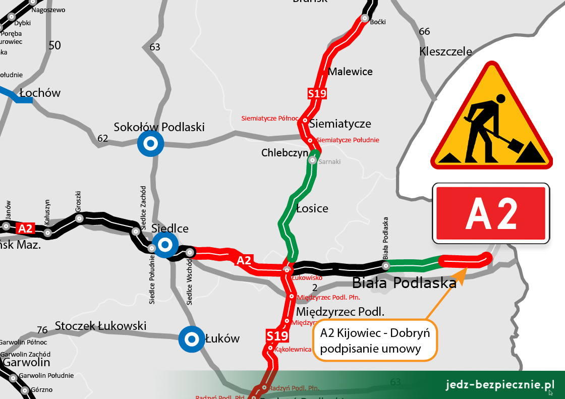 Polskie drogi | Podpisanie umowy na projekt i budowę autostrady A2 Kijowiec - Dobryń, województwo lubelskie